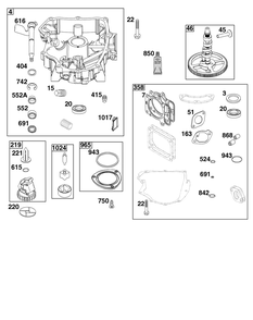 Crankcase Cover/Sump Group Diagram and Parts List for 44U877-0033-G1 400000 - 699999 Briggs and Stratton Engine
